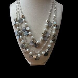 Chic Silver and Pearl Multi-Layer Necklace